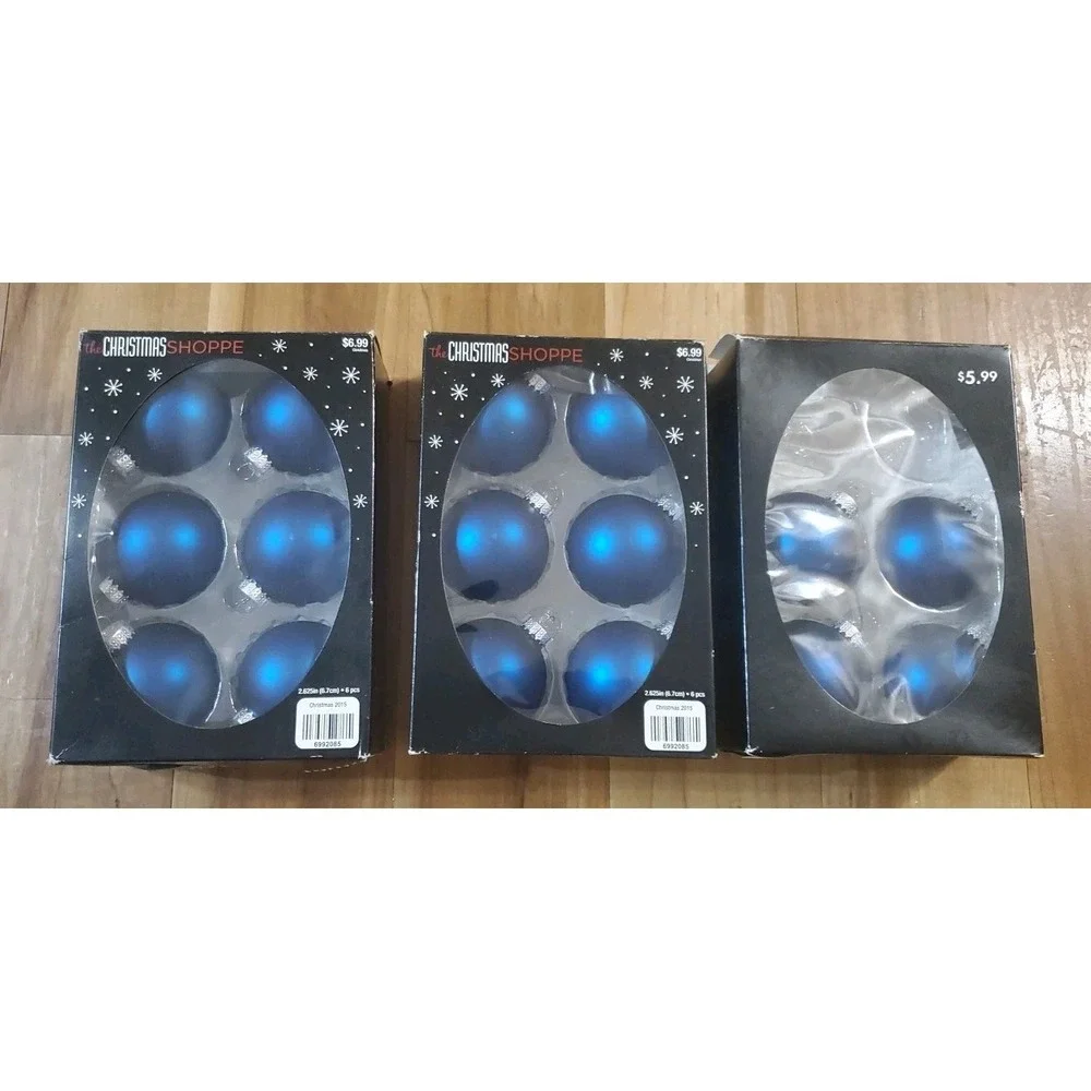 2015 Christmas Shoppe Blue Matte Glass Balls Christmas Ornaments Lot Of 16
